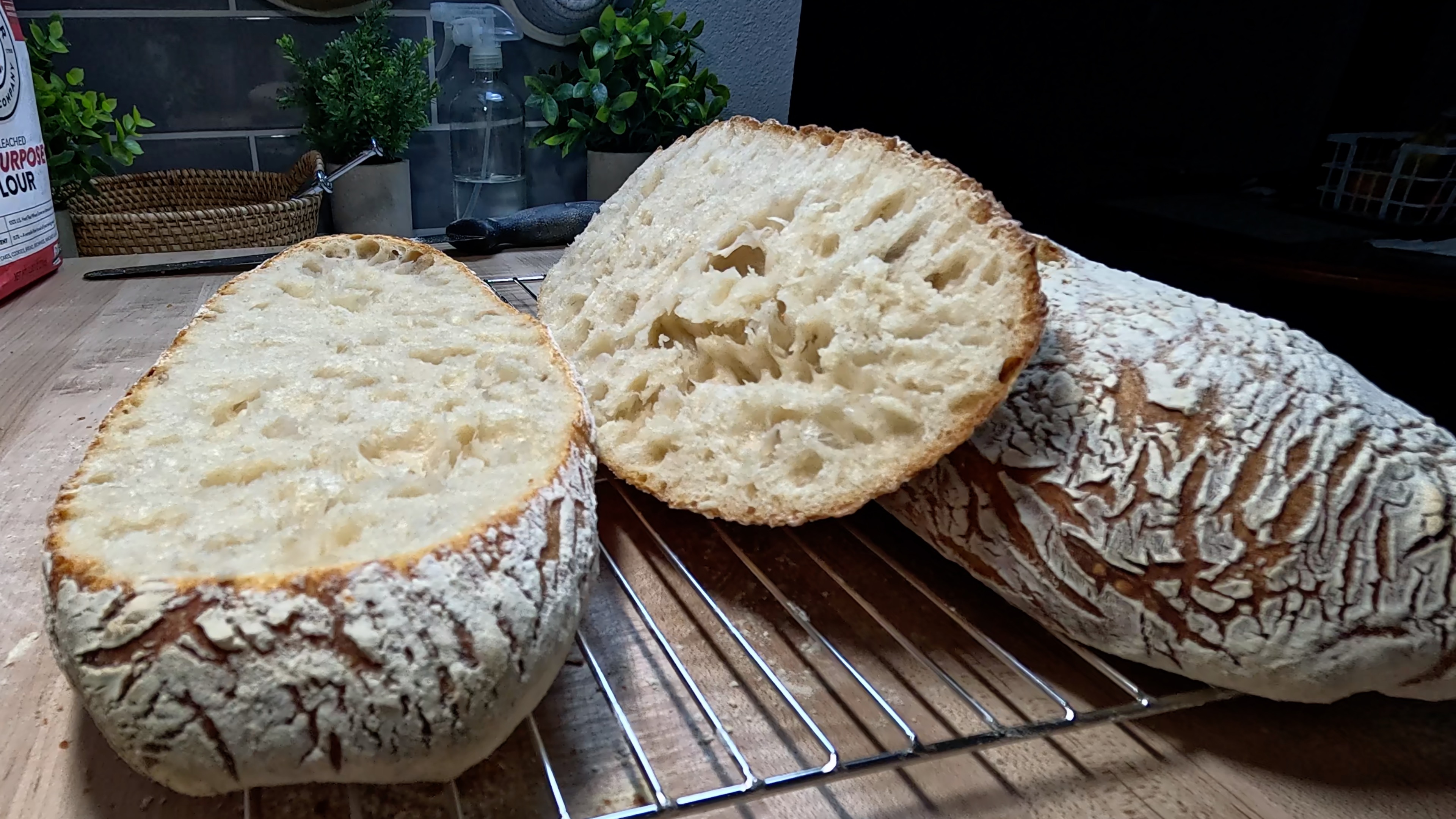 Rustic Sourdough Ciabatta-style Bread with Golden Open Crumb